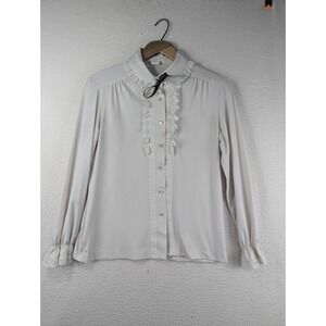 Mardi Modes Top Ruffled Ribbon Prairie‎ Costume Cosplay Style Cream Buttons 70s